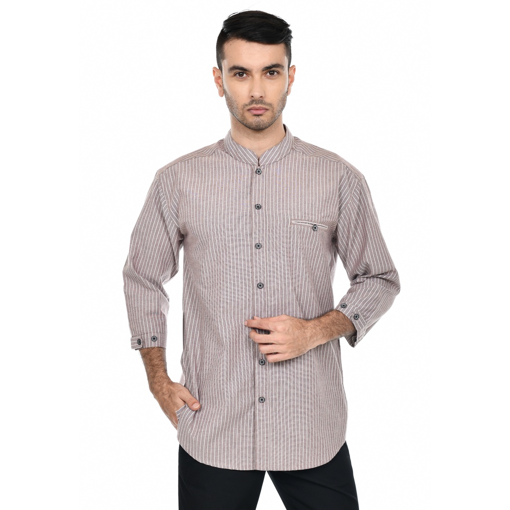 Kemeja Koko Salur Model Koko Kurta Dewasa Stripe 3 Saku Aktif Bahan Oxford