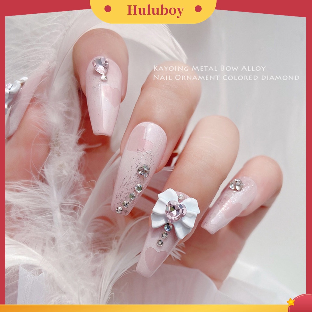 Huluboy Huluboy♡ 2pcs Charms Berlian Imitasi Bentuk Hati Pita Untuk Aksesoris Nail Art