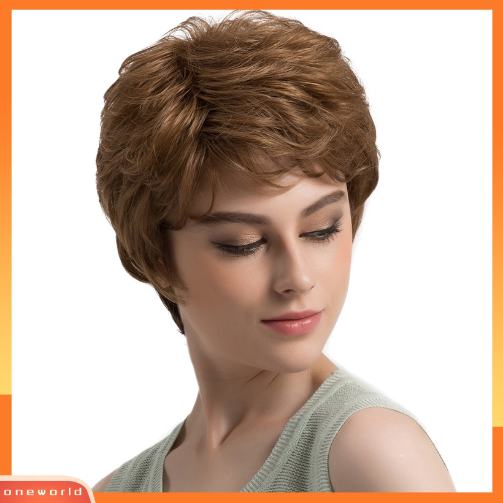 (ONWO) Wig / Rambut Palsu Wanita Model Pendek Keriting Warna Coklat Untuk Hadiah