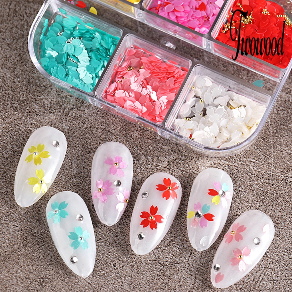 1 Kotak Daun Bunga Sakura Bahan Resin Tahan Air Untuk Dekorasi Nail Art