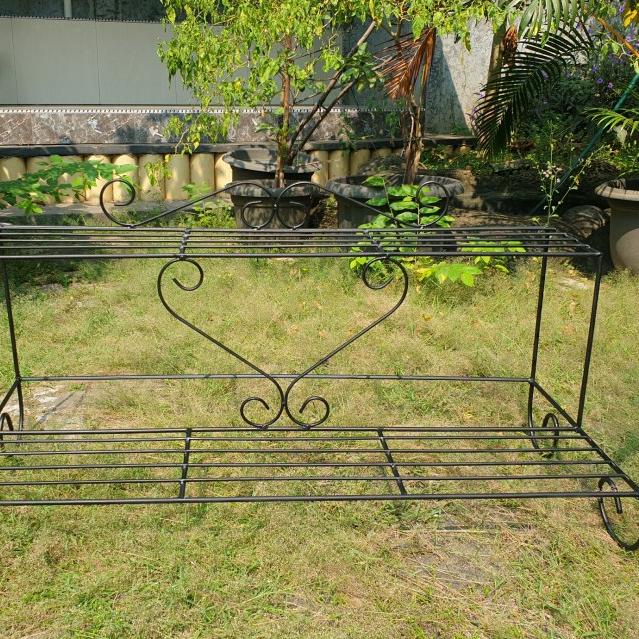 rak besi tingkat tangga susun 2 minimalis pot tanaman hias - Hitam Baru