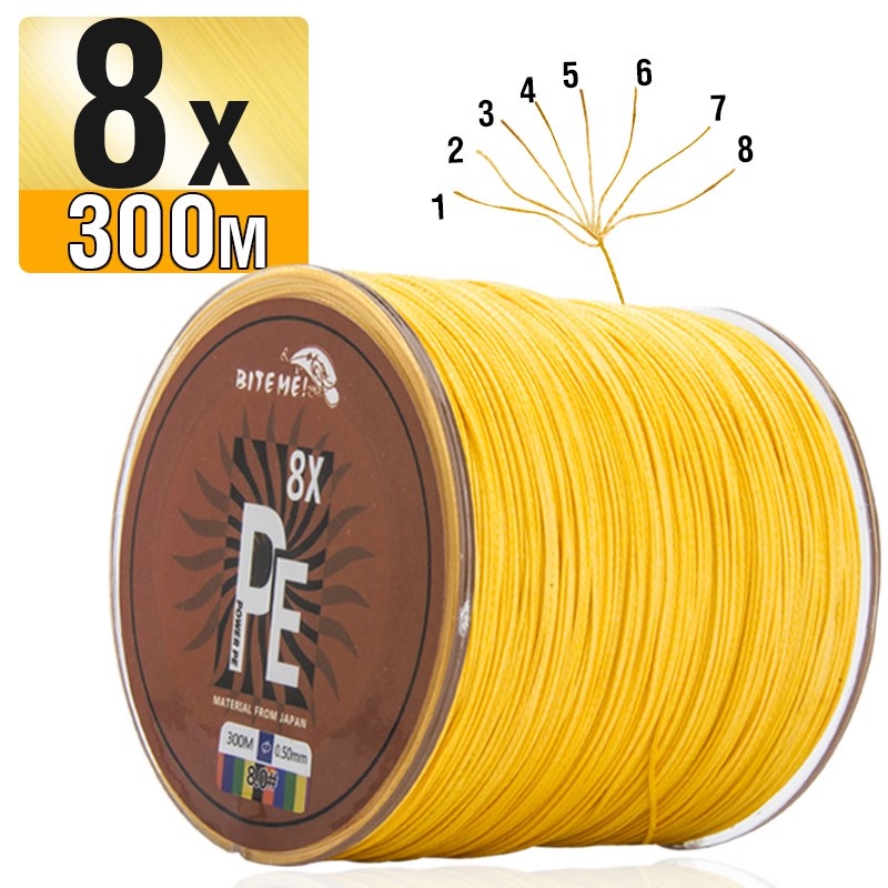 Biteme 8pcs Senar Pancing Multifilamen 8 Untai Bahan Pe Panjang 300m Kekuatan 10-80lb