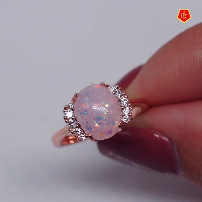 [Ready Stock]Women's Creative Diamond Opal Ring Simple Elegant