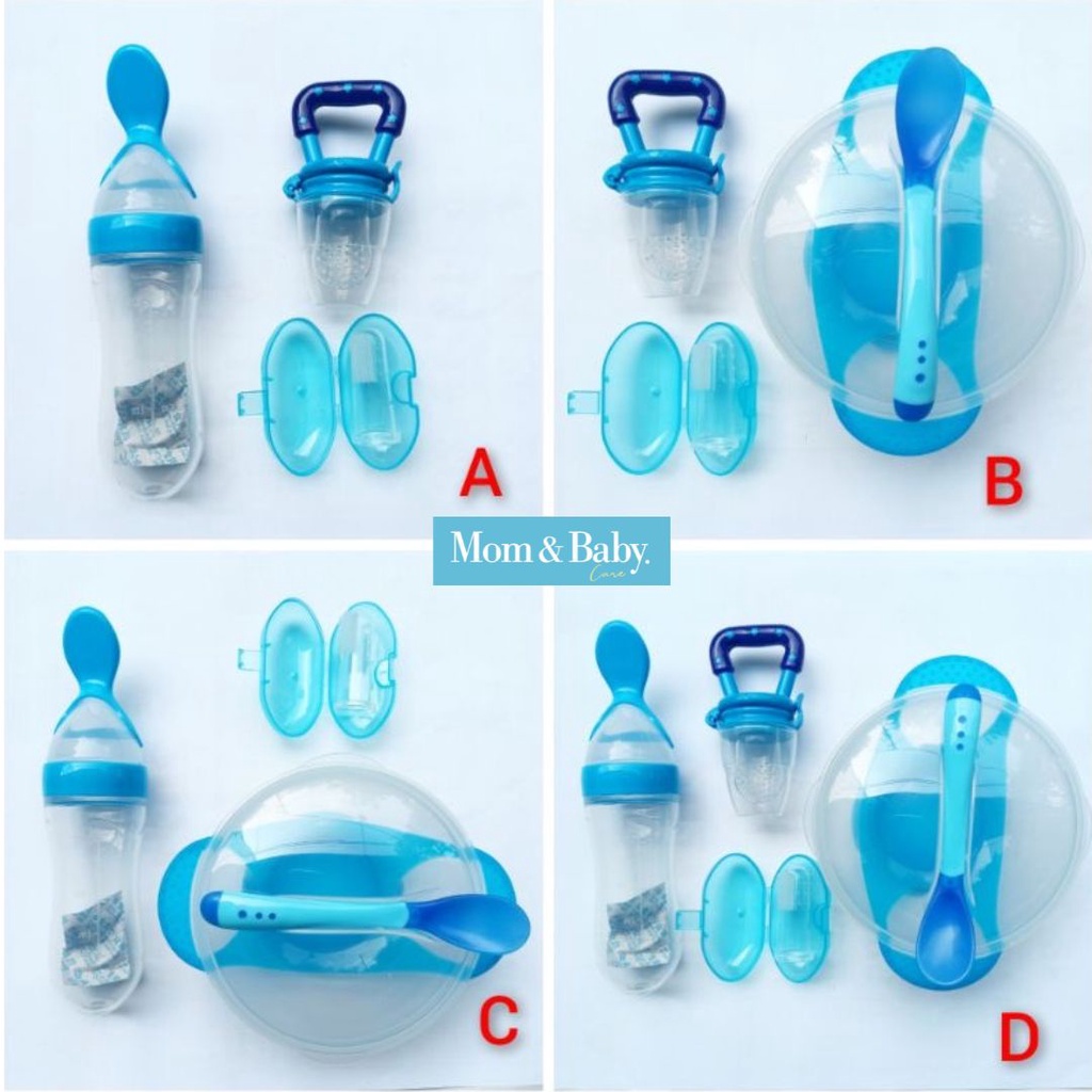 Paket Perlengkapan makan MPASI Bayi mangkok sendok silicone baby feeder sendok botol bayi n