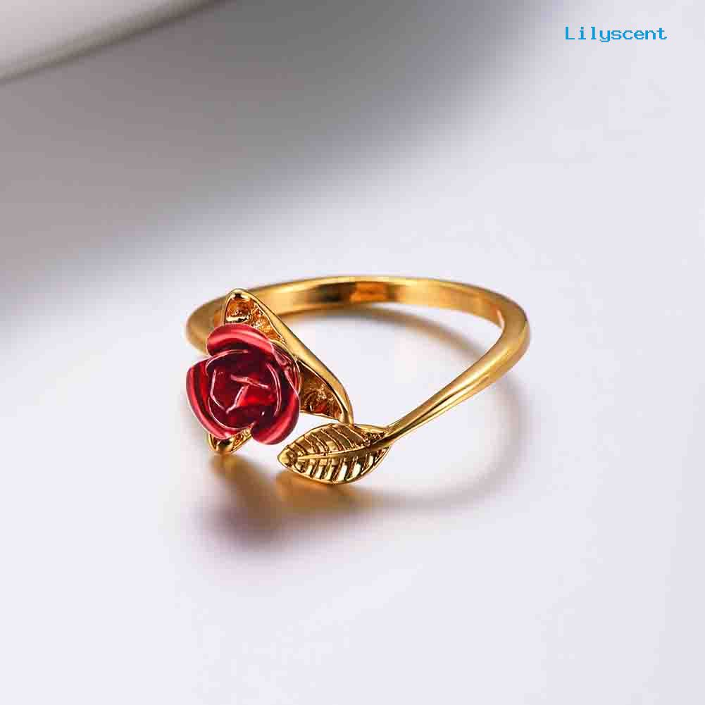 Cincin Model Terbuka Adjustable Desain Bunga Mawar Untuk Wanita