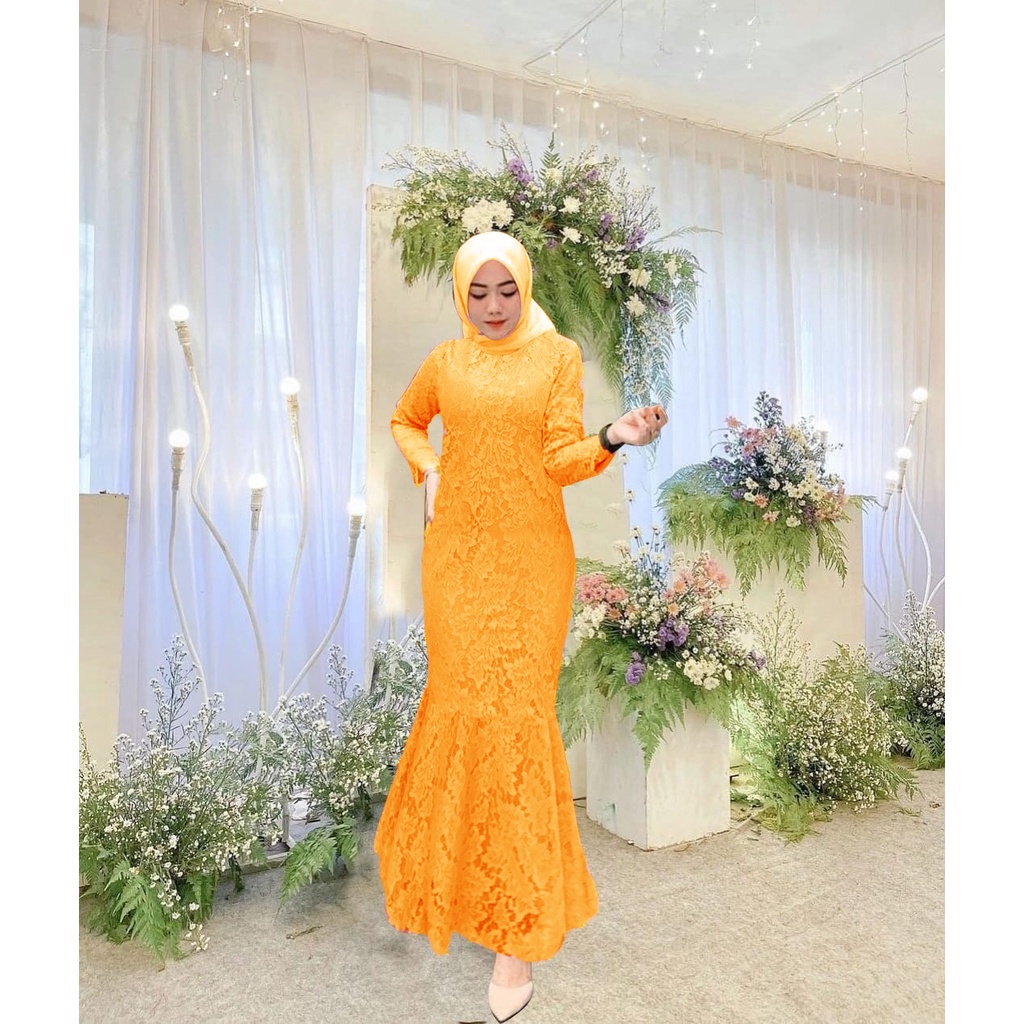 ANGEL BRUKAT MAXI DRESS DUYUNG rD / BUSANA KONDANGAN FASHION ANGEL BRUKAT DUYUNG