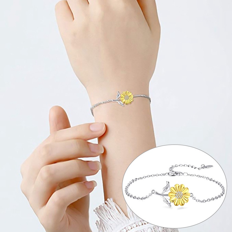 Fancyqube Gelang Bangle Bentuk Bunga Matahari Warna Silver Untuk Wanita