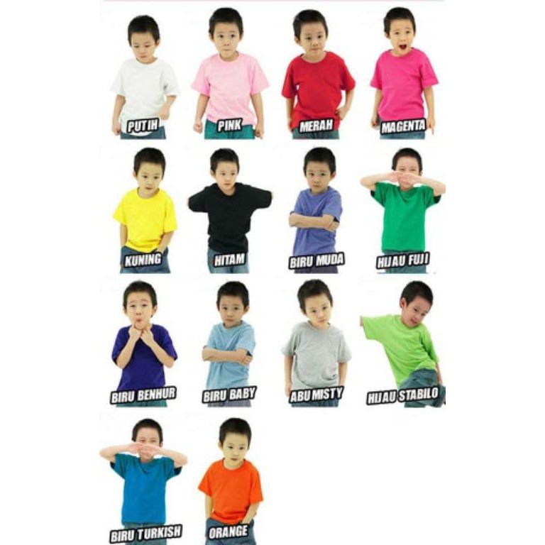 KAOS T-SHIRT POLOS ANAK / KIDS BAHAN KATUN COMBED 28s (UKURAN BESAR)