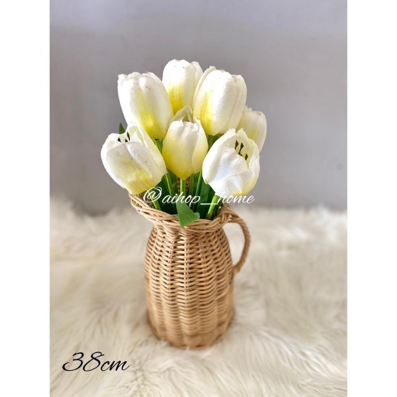 Bunga Tulip Artificial set Vas rotan/Bunga Tulip/Tulip Artificial/Tulip Palsu