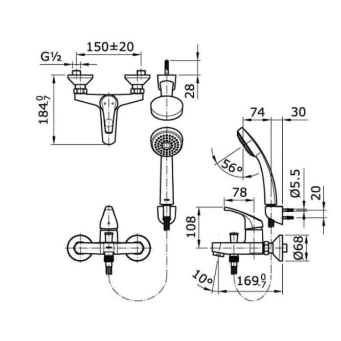 Kran Bath Mixer + Shower set TOTO TX432SDN