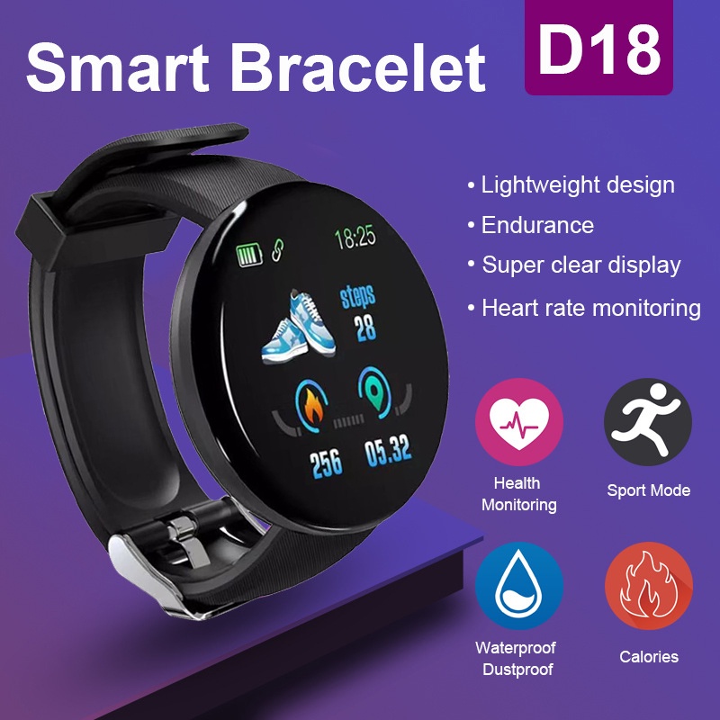 Smart D18 Wrist Watch Smart Watch Olahraga Tahan Air Pria dan Wanita Bluetooth Digital Smart Watch