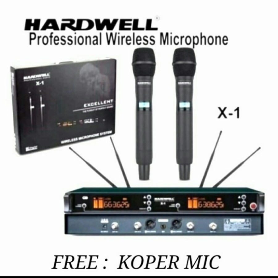 Mic Wireless Hardwell X-1 Original Microphone hardwel x1 Hardcase 2 buah Mic Pegang