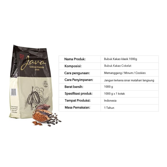 Oh!JAVA DARK Cocoa Powder 1000g Dark Chocolate| ASLI (Bukan Repack)