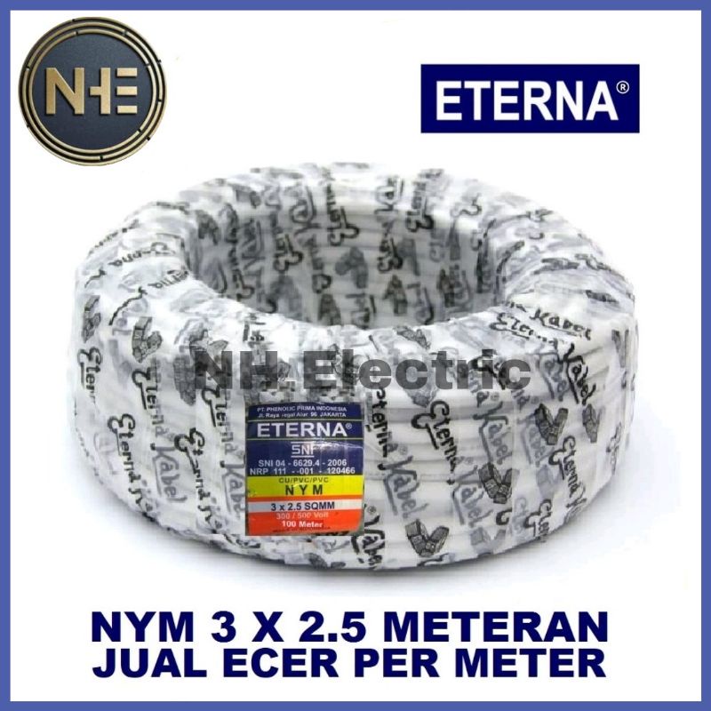 Kabel Eterna Nym Kawat Tembaga 3x2,5mm² Putih SNI - Kabel Listrik Kawat 3x2,5mm² White SNI (Harga Per Meter)