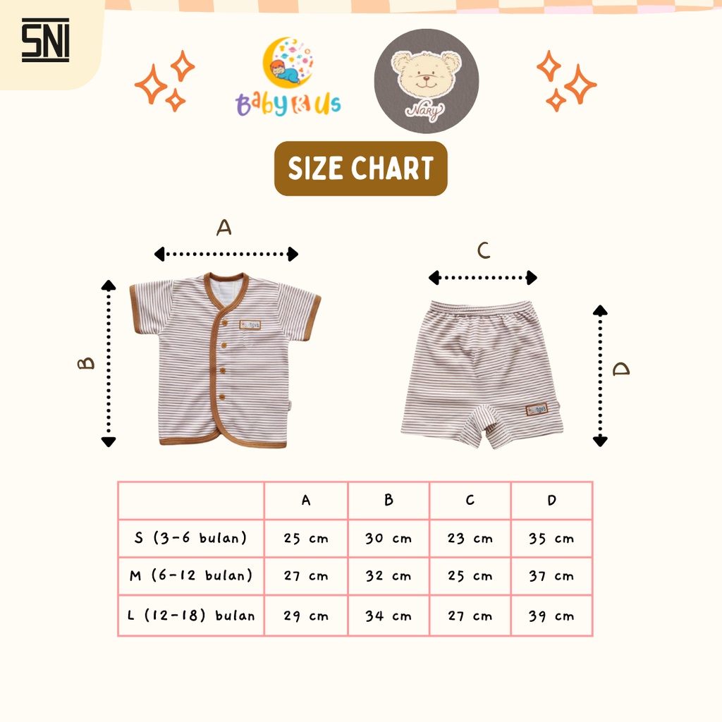 Nova Setelan Baju Pendek dan Celana Pendek Bayi Stripes Abu Coklat 3-6 6-12 12-18 bulan