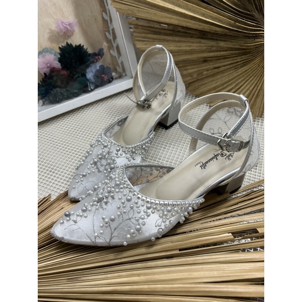 sepatu wedding wanita sepatu Rachel silver tali 5cm tahu