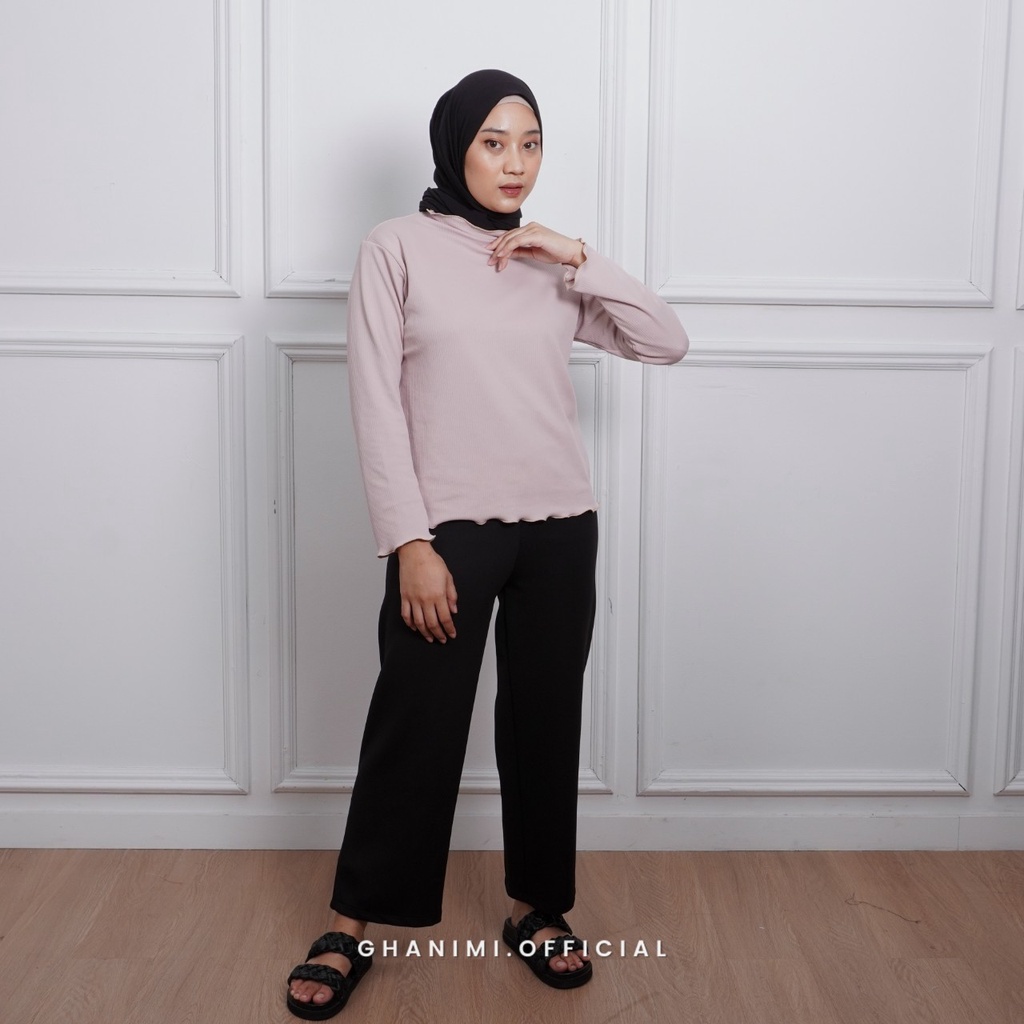 Ghanimi - Bella Knit Inner / Dalaman Rajut Turtleneck / inner lengan panjang hitam putih / inner baju kerja