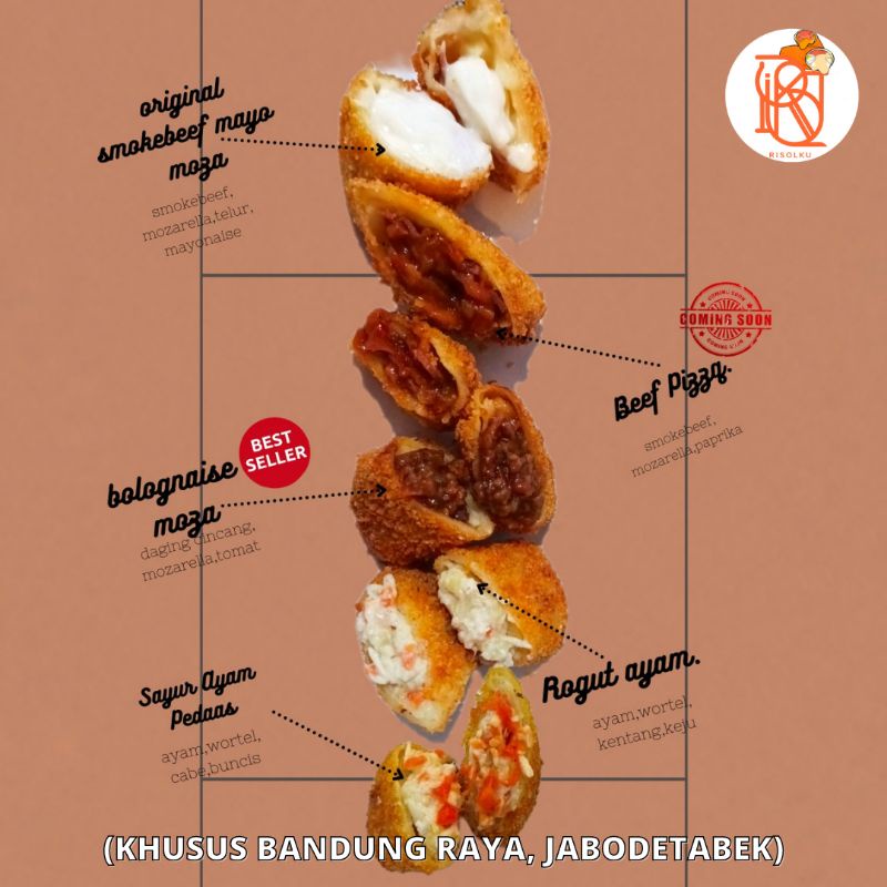 

Risoles frozen smokebeef mayo bolognaise beef pizza mozarella ayam sayur keju telur beku