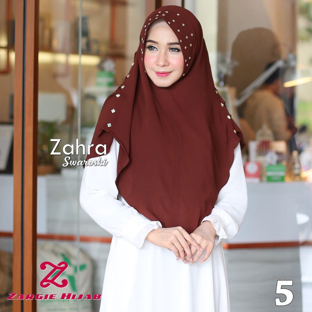 Jilbab Hijab Kerudung Khimar Ceruty CerutI  Babydoll Pet Ped Pad Antem Instan Terbaru Coklat Abu Tua