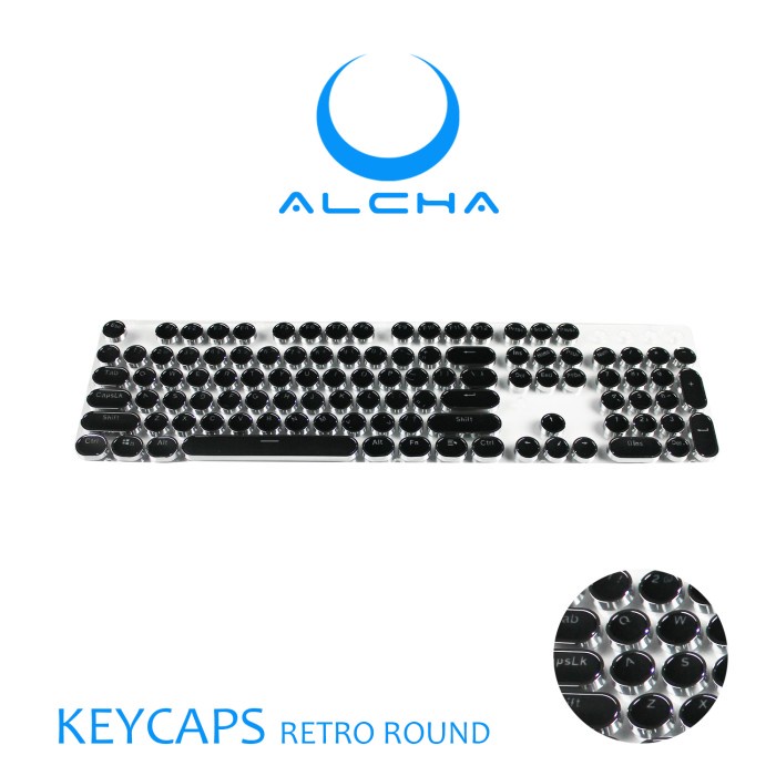 ALCHA KEYCAPS RETRO ROUND BACKLIT BLACK / WHITE - Putih