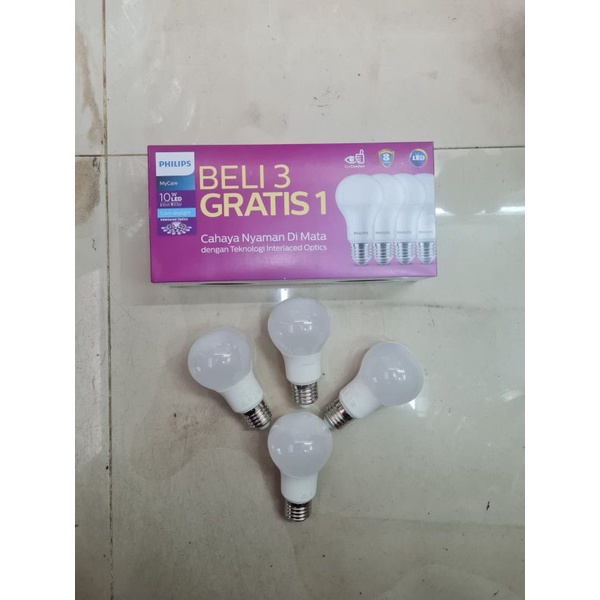 philips lampu led bulb 10watt mycare 10w paket 3 gratis 1 termurah 10 watt cahaya putih