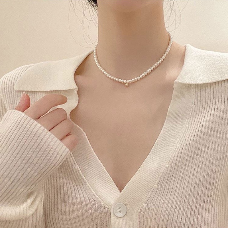 Kalung Rantai Choker Hias Liontin Mutiara Gaya Perancis Untuk Wanita