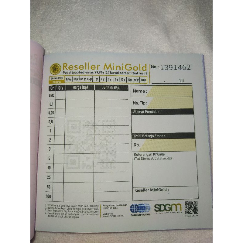 Nota Reseller MiniGold Ori
