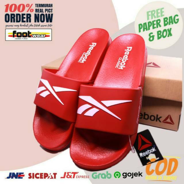 SENDAL SLIP SANDAL REEBOK SPORT SELOP FLIP FLOP MERAH PUTIH PRIA WANITA IMPORT GRADE ORIGINAL MURAH