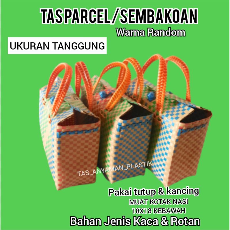 Tas Souvenir Anyaman Plastik Pakai Penutup dan Kancing Warna Kombinasi Ukuran M