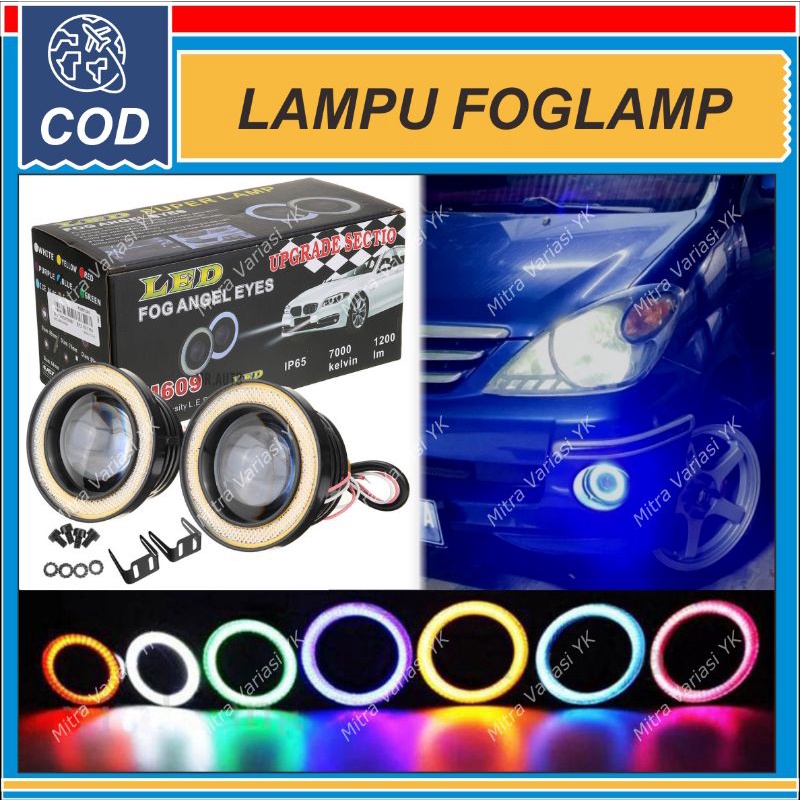 LAMPU KABUT FOGLAMP PROJI LED MOBIL TEMBAK PROJEKTOR + ANGEL EYE 89 / 76 MM 3,5 INCH 2 MODE MURAH : 