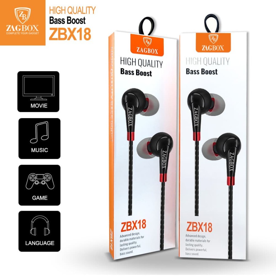 ZAGBOX Bass Boost ZBX-18 Headset Handsfree Earphone With Microphone