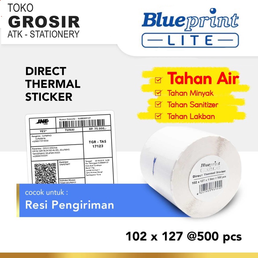 

Kertas Label Thermal Stiker Resi BLUEPRINT LITE 102x127 mm 500Pcs Roll