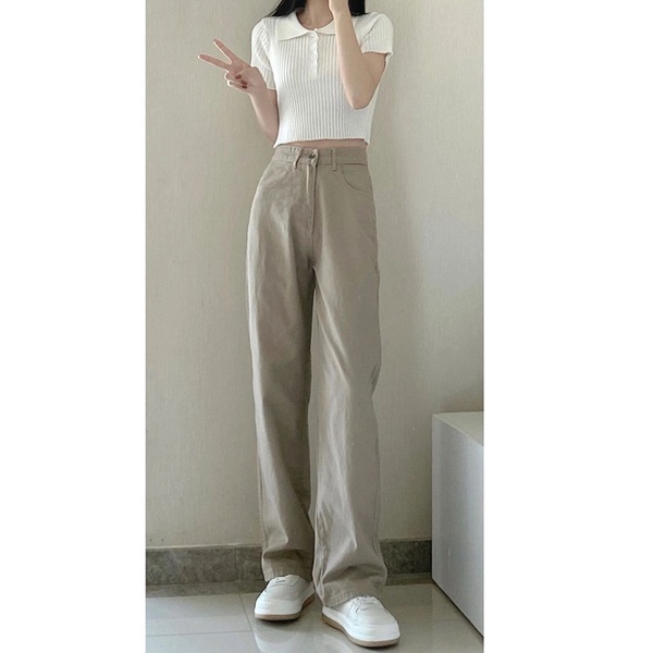 new Khaki korea highwaist kulot celana jeans panjang wanita kekinian