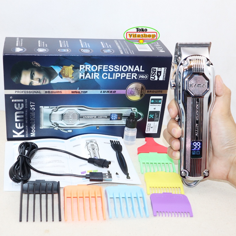 ALAT CUKUR RAMBUT KEMEI KM-517 SILVER HAIR CLIPPER MESIN POTONG RAMBUT