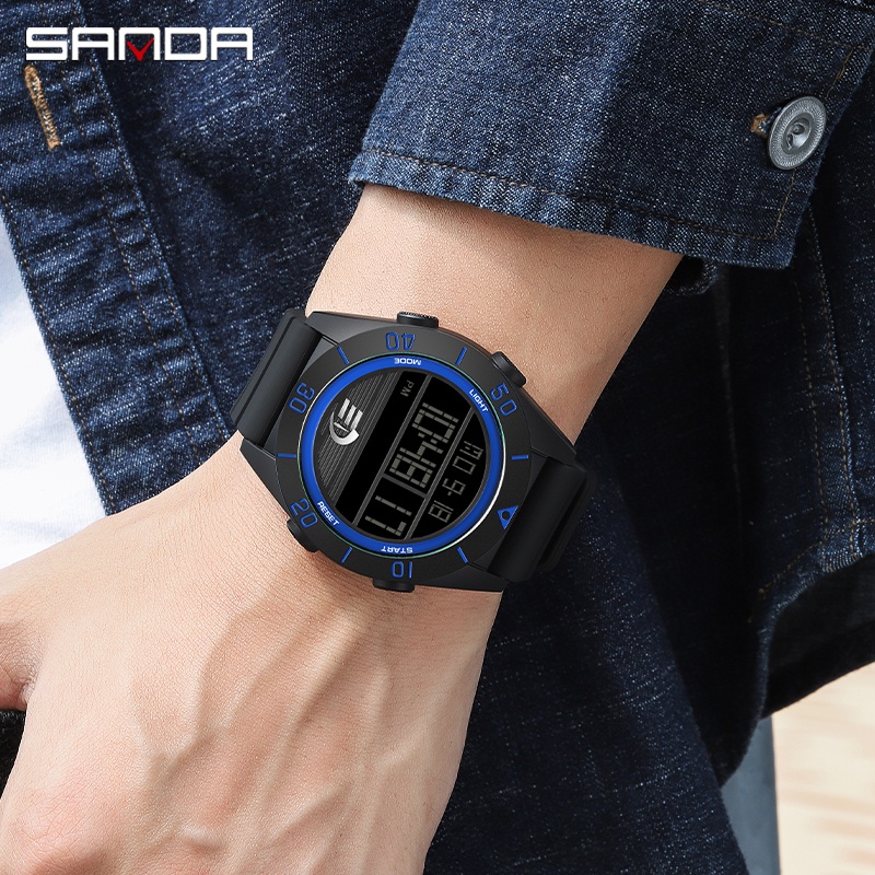 SANDA 6085 Jam Tangan Pria Digital Sport EL Backlight Tali Rubber Anti air WATCHKITE WKOS