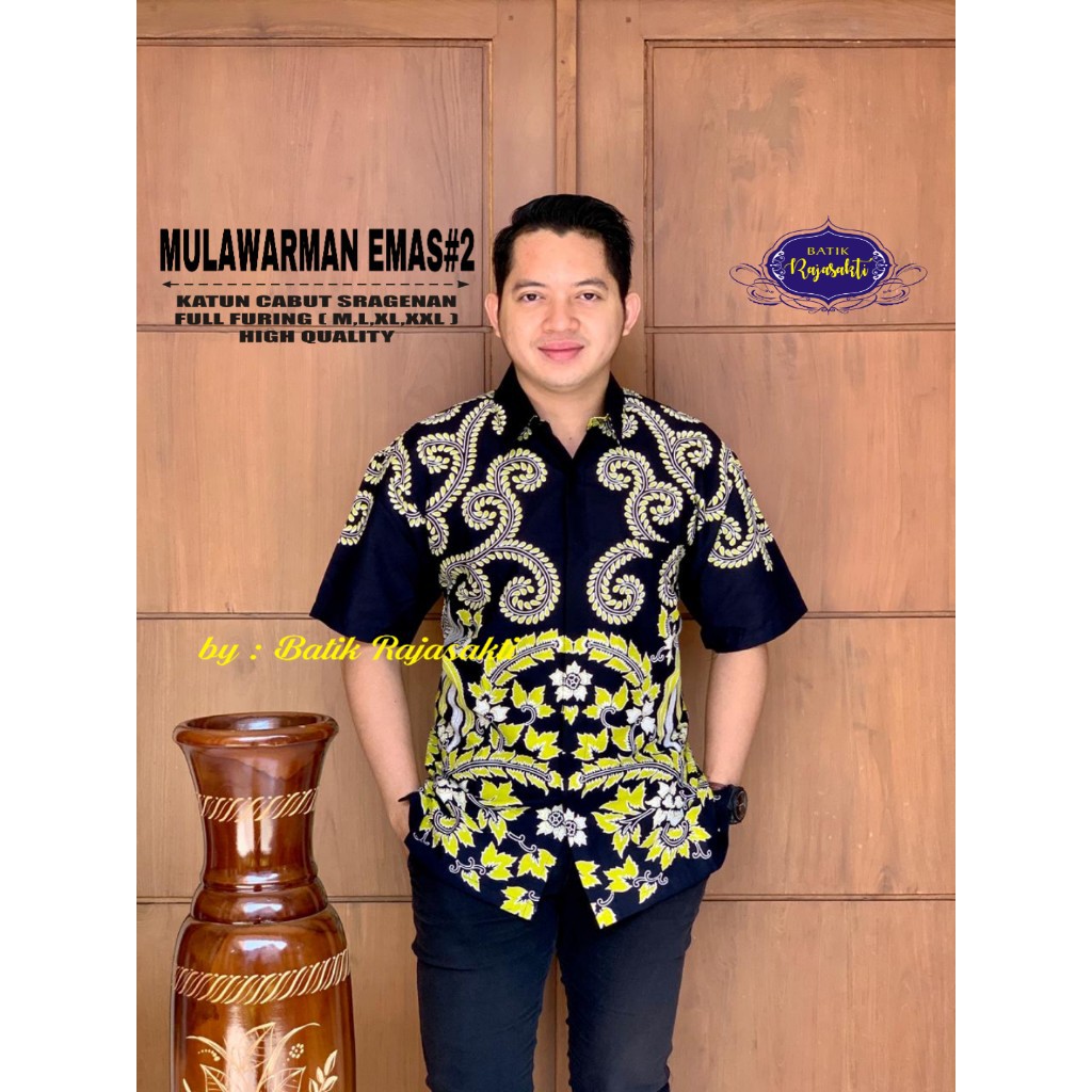 MULAWARMAN EMAS 2 Kemeja Batik Pria Lengan Pendek Katun Halus FULL FURING Rajasakti