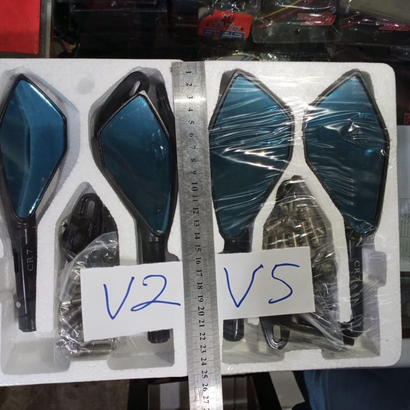 Spion Tomok V2 &amp; V5 , Kaca Putih &amp; Biru , Universal R15,R25,Ninja,Cbr,Nmax,Mio,Beat,Vario,Gsx,Satria