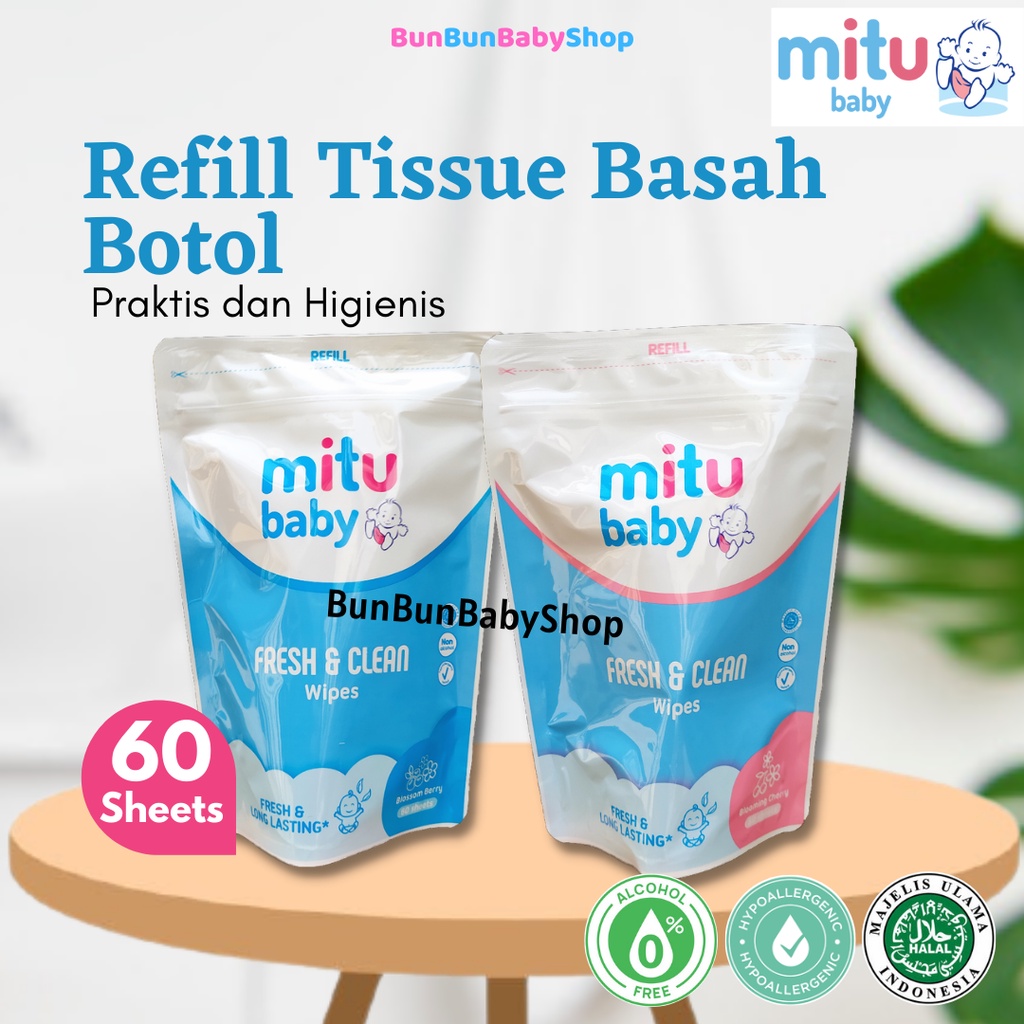 Refill Tissue Basah Mitu 60'S Baby Wipes Non Alkohol Isi Tisu Ganti Popok Bayi Bottle Perlengkapan Newborn Baru Lahir