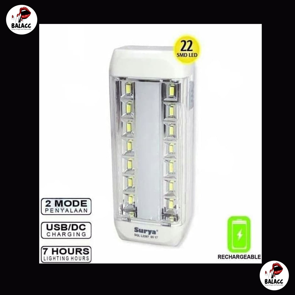 Lampu Emergency SURYA SQL L2207 LED Portable Senter Rechargeable Charger Cas Darurat Emergensi Lamp