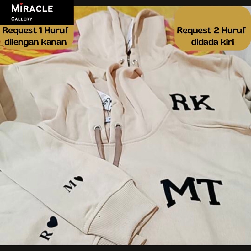 SWEATER HOODIE COUPLE CUSTOM HURUF INISIAL/JAKET PASANGAN REQUEST INISIAL HURUF-FLEECE PREMIUM