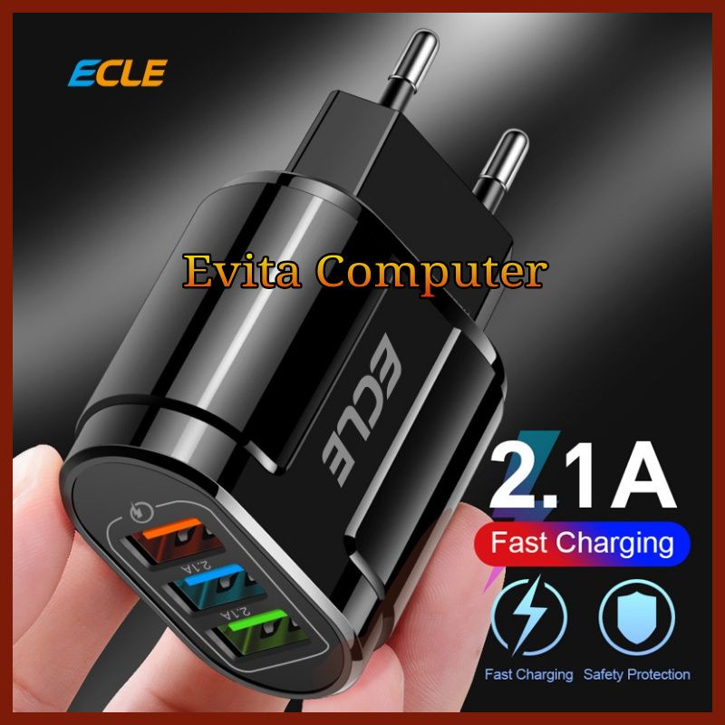 Travel Charger ECLE Fast Charging 3 USB Port 2.1A