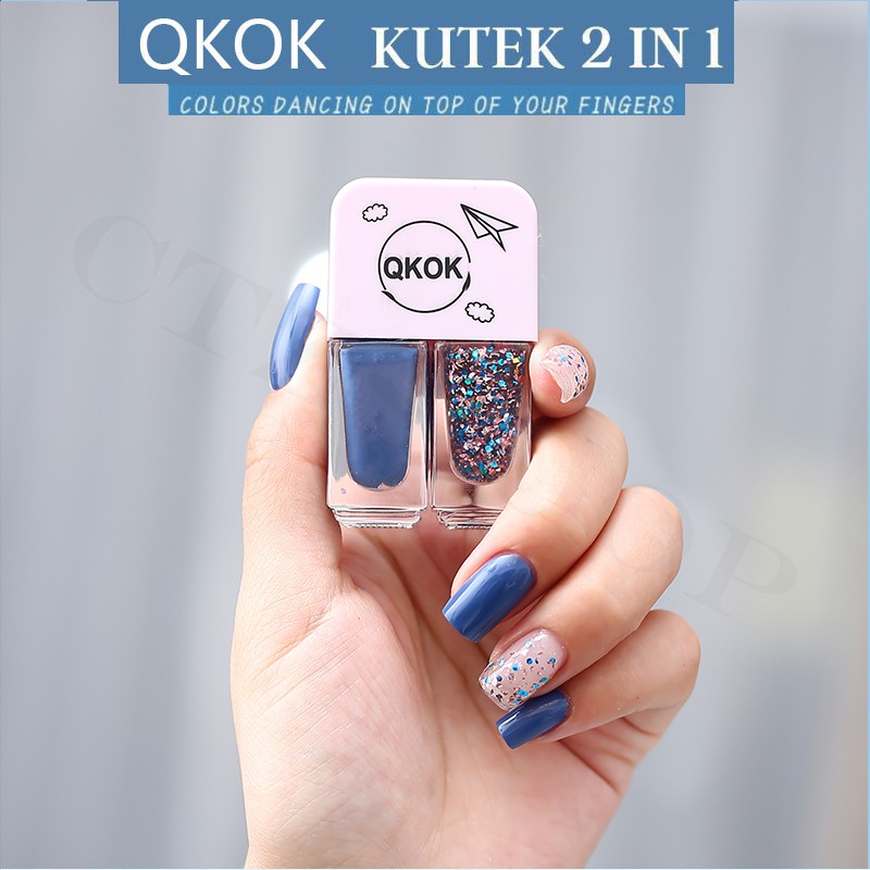 【CT】QKOK 2IN1 kutek Korea Lucu 2 Warna Gel Nail polish #SR 10