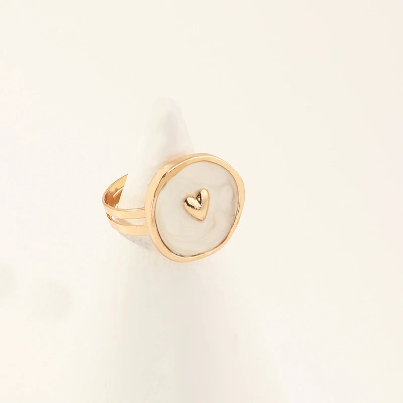 Cincin Adjustable Desain Bulan Dan Hati Bahan Alloy Gaya Minimalis Untuk Wanita