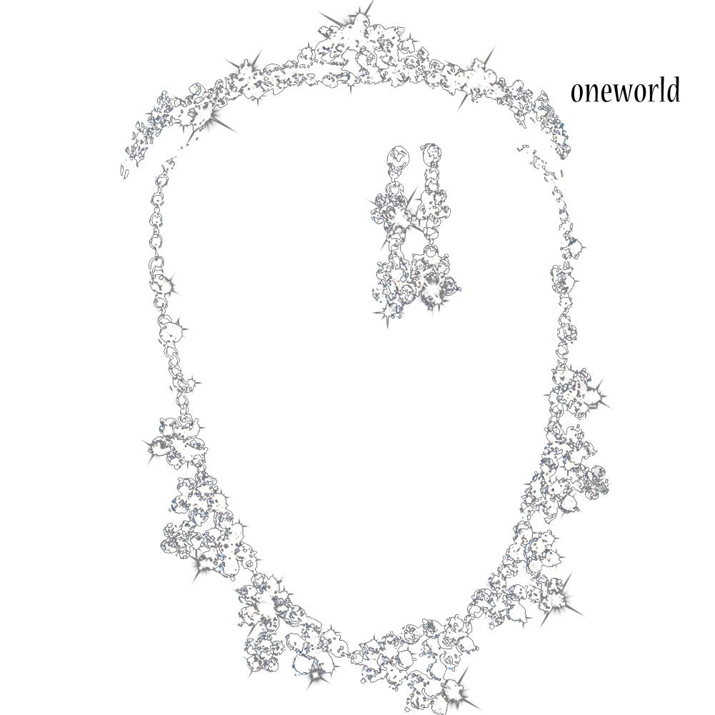 OW@ Luxury Rhinestone Inlaid Necklace Earrings Hair Crown Headwear Bride Jewelry