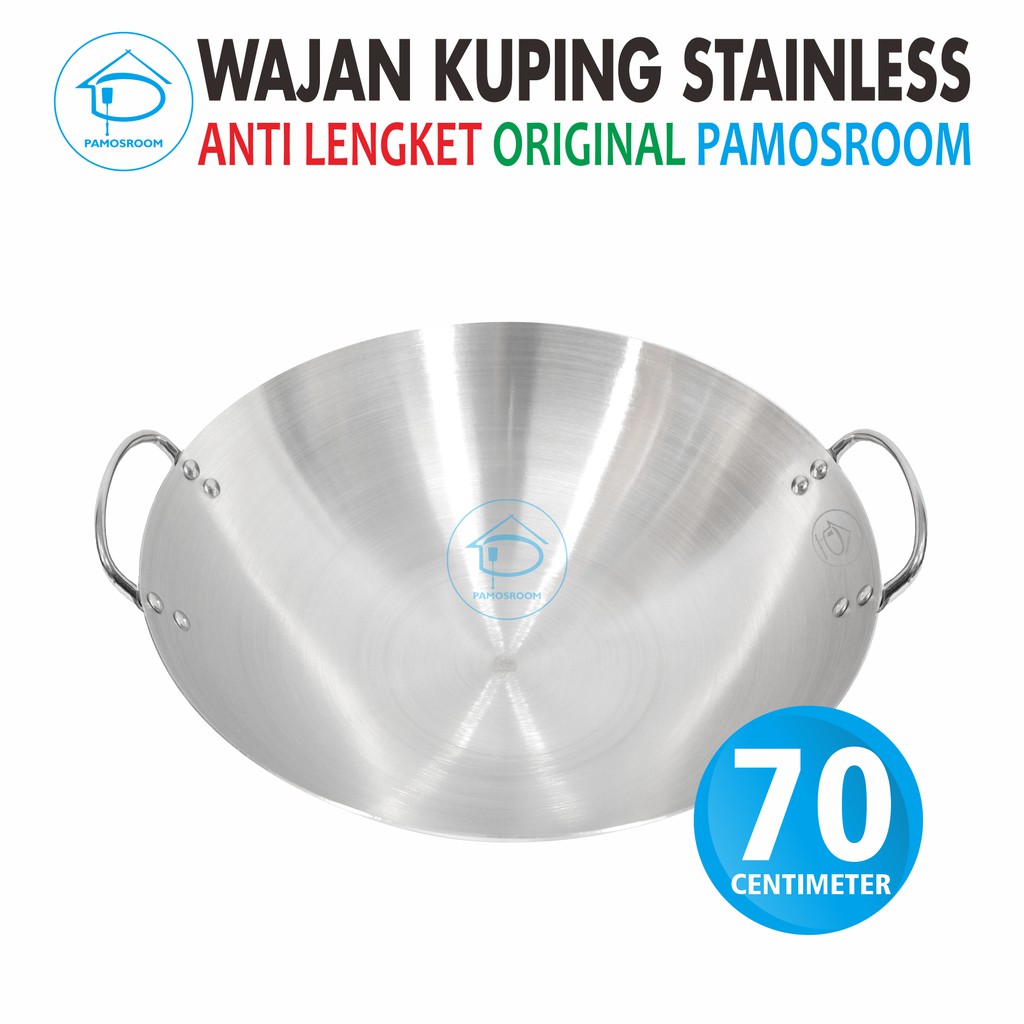 Pamosroom Wajan Stainless 70cm Tebal Panci Masak Anti Lengket Kuali Penggorengan Stainless Foodgrade