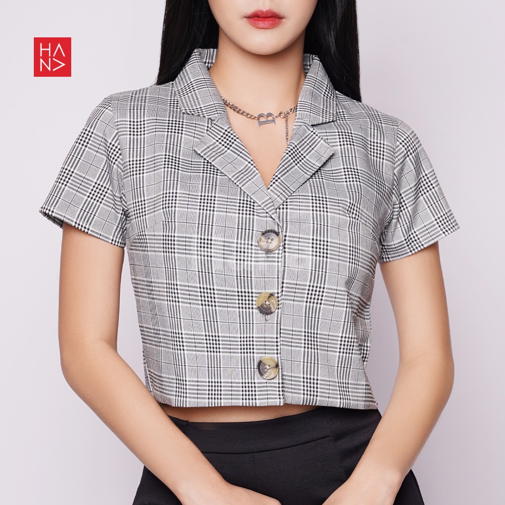 HanaFashion JKT - Lexa Semi Crop Top Kemeja Blouse Wanita - CT160