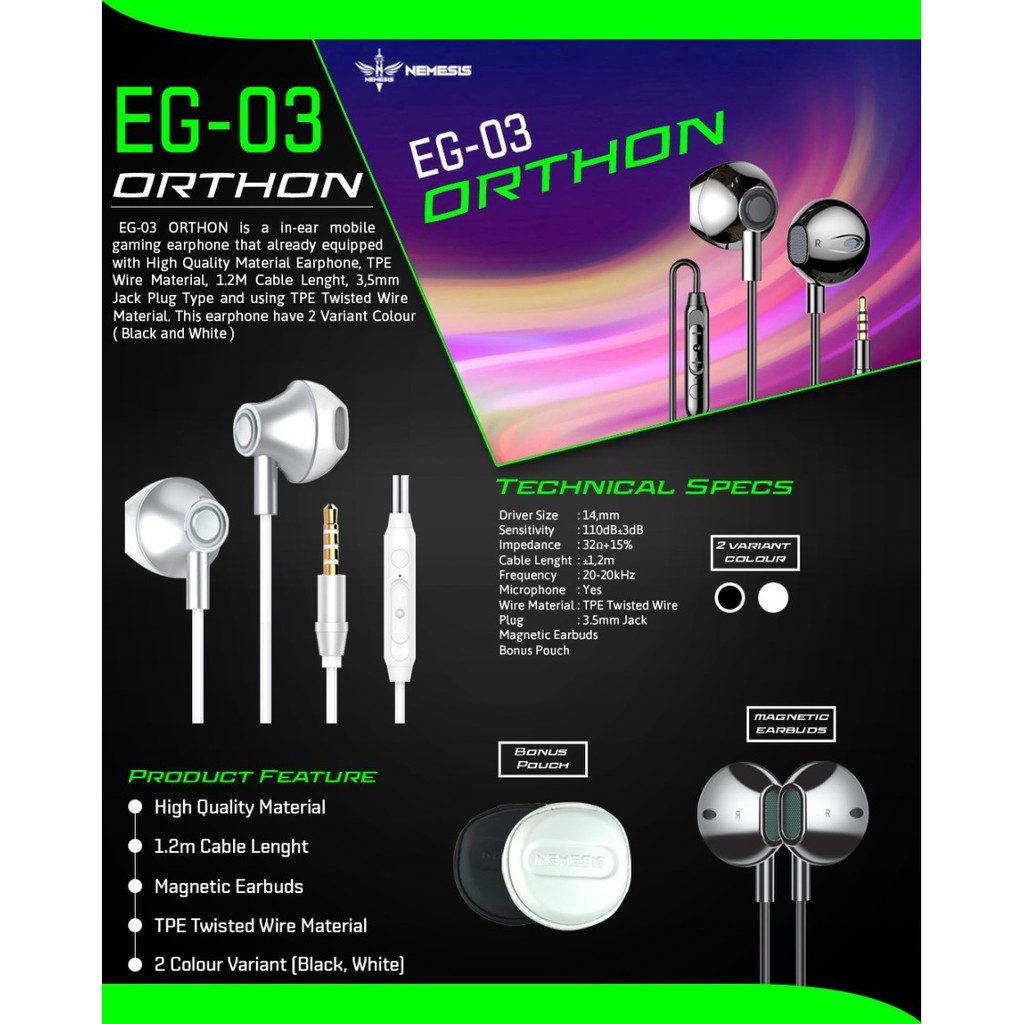 NYK EG03 Orthon Gaming Earphone Garansi Resmi