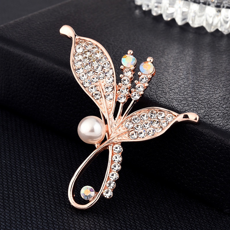 Candy Jewelry Fashion Korean Butterfly Brooches Gold Color Pearl Brooch Pins Rhinestone Breastpin for Women bros hijab-#19