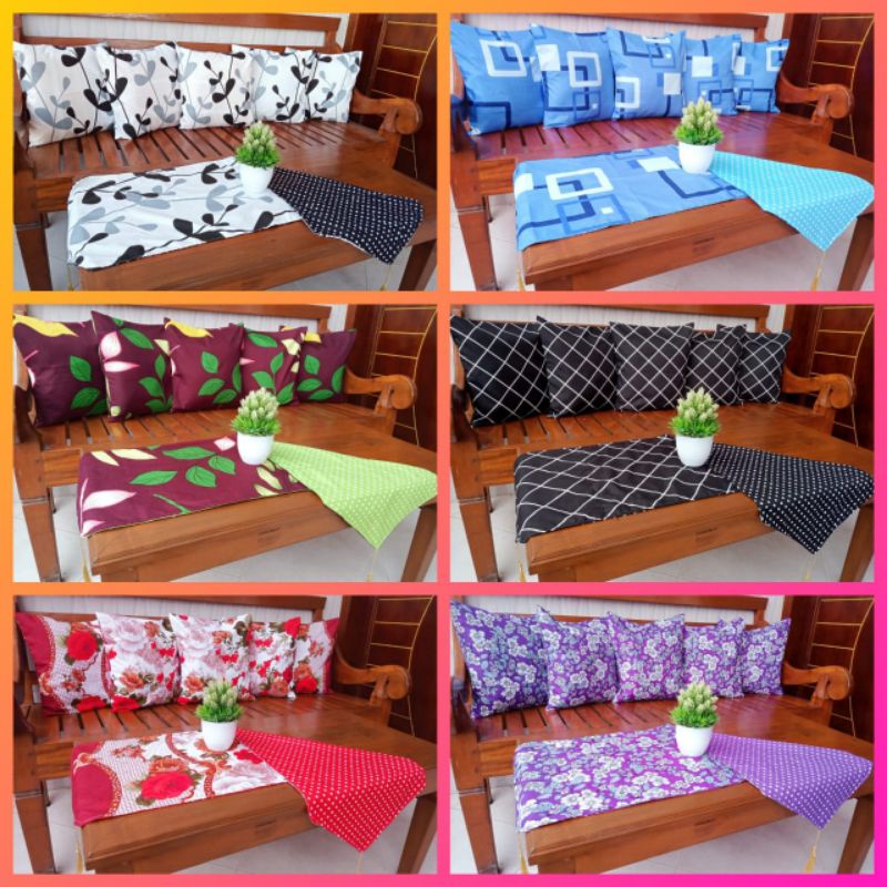 SARUNG BANTAL KURSI TAMU SOFA SOPA UKURAN 40X40 CM DAN TAPLAK MEJA TABLE RUNNER ATAU TAPLAK LANCIP