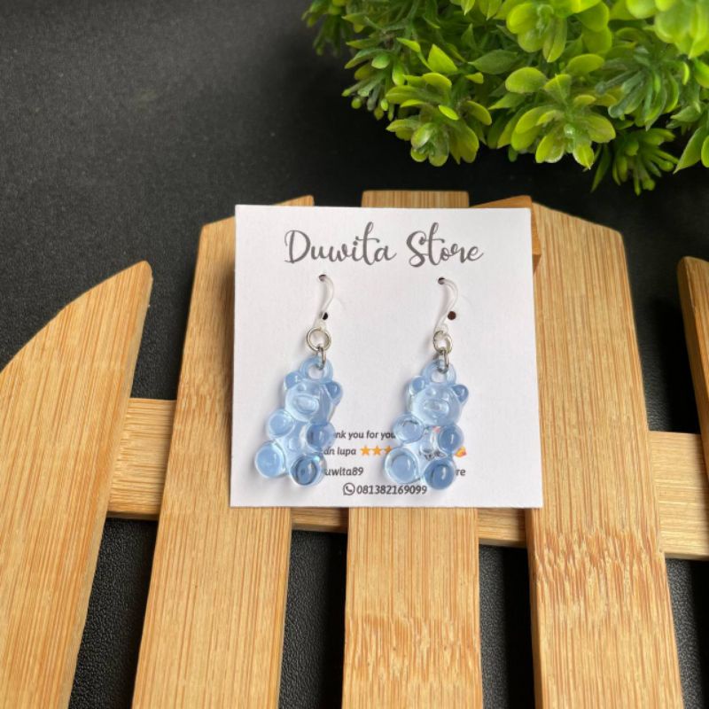 HANDMADE ANTING ANAK/DEWASA KAITAN PLASTIK MOTIF BEAR BENING